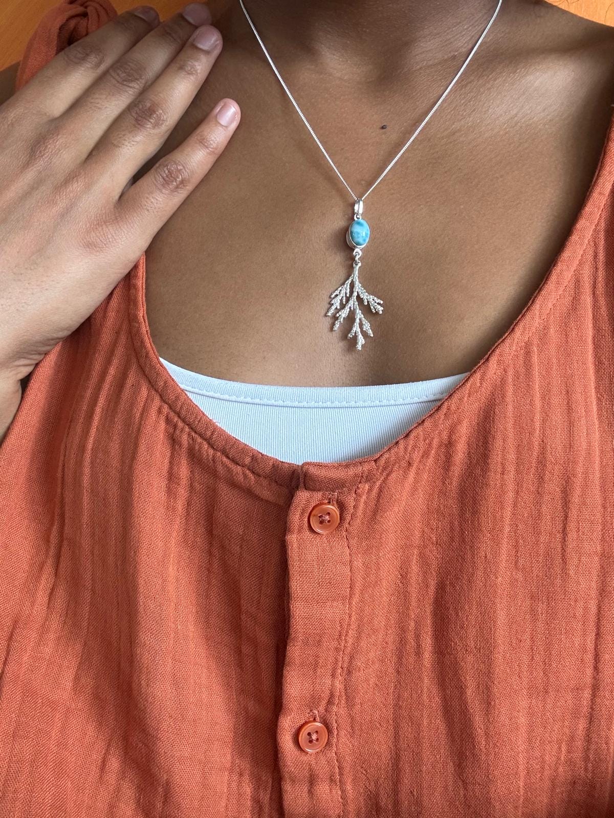 Pendentif Branche de corail – Larimar AA et Argent 925 – Image 2