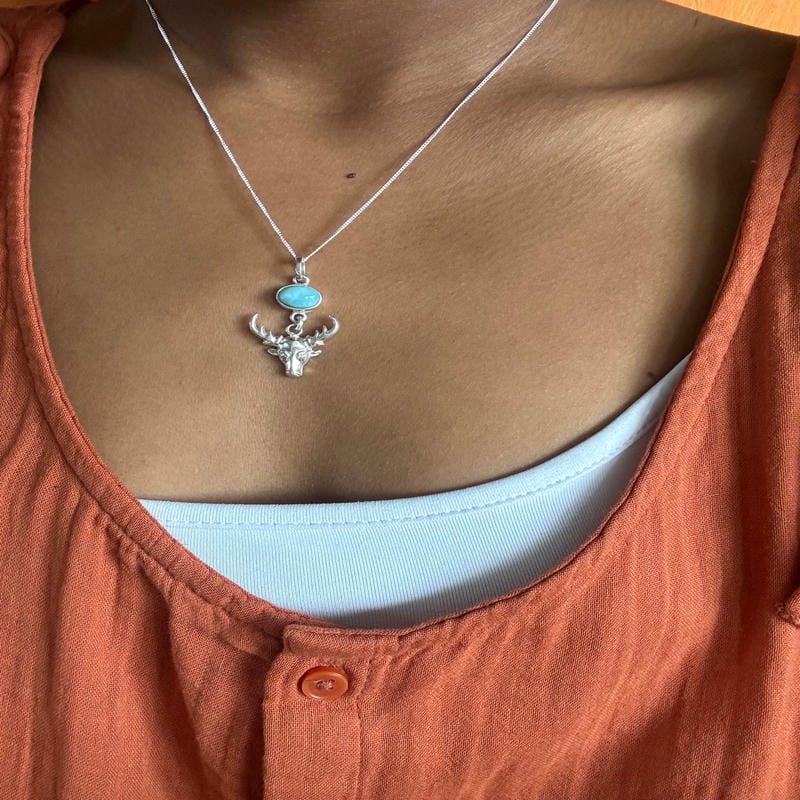 Pendentif Tête de Renne – Larimar AA et Argent 925 – Image 2