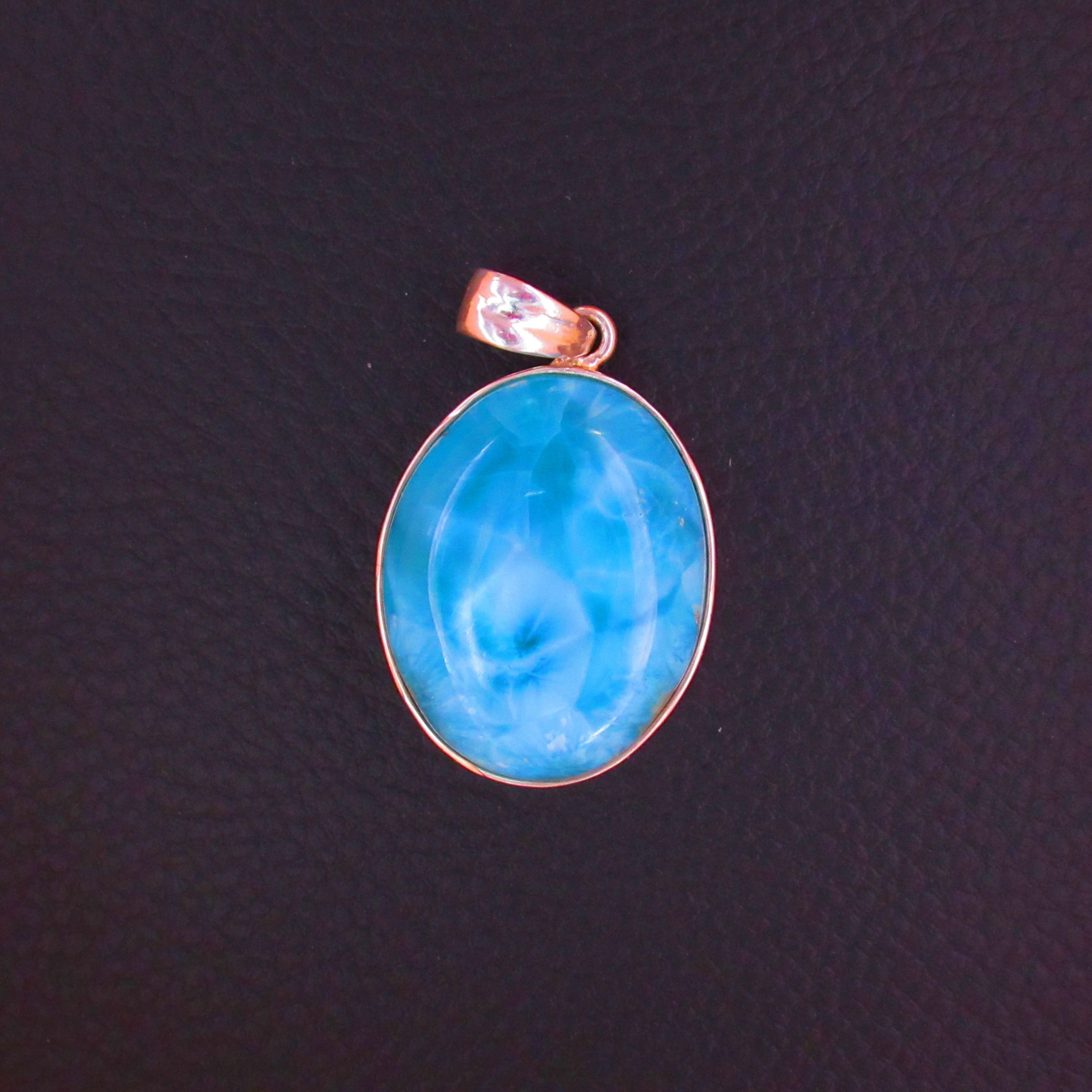 Pendentif Ovale – Larimar AAA et Argent 925 Pièce unique