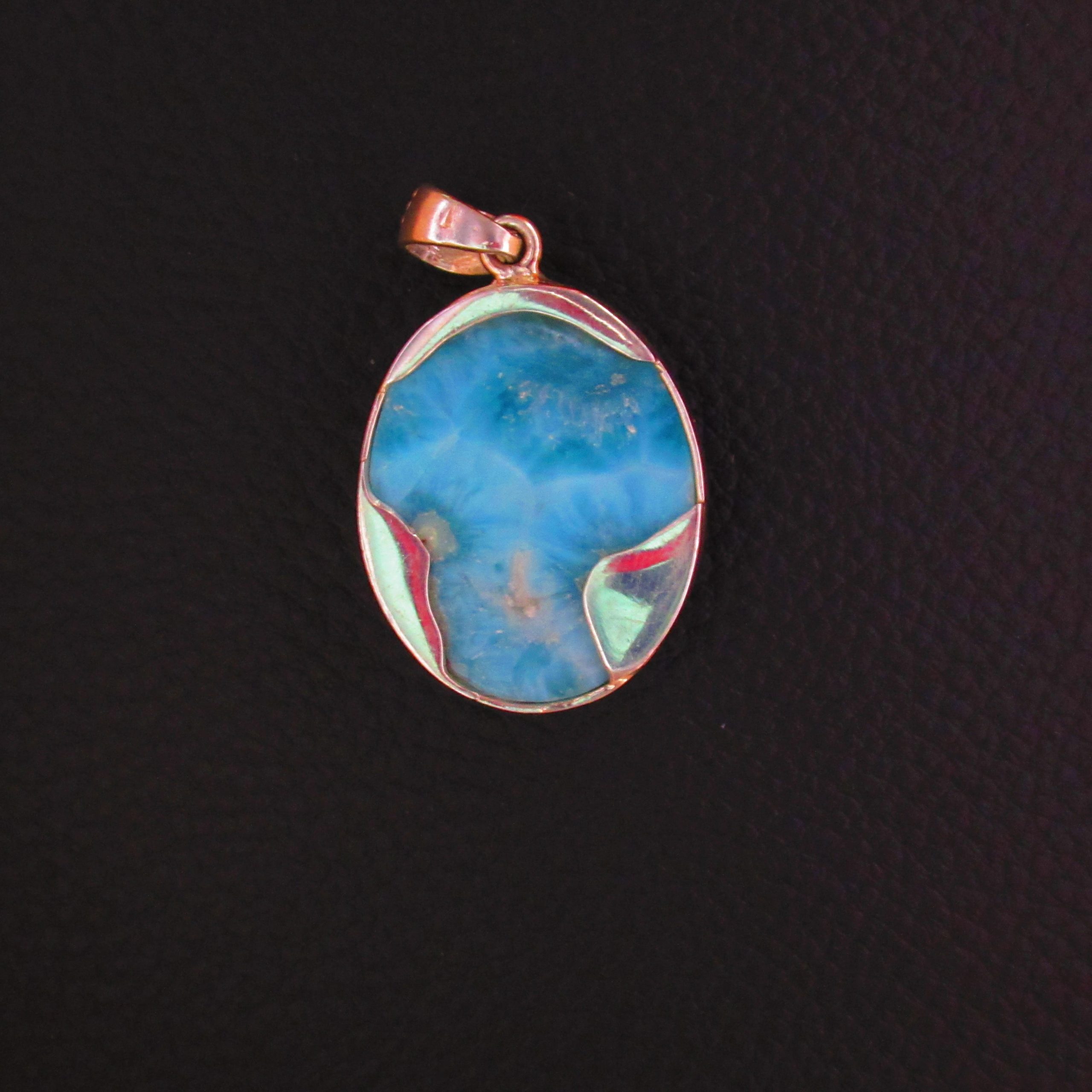 Pendentif Ovale – Larimar AAA et Argent 925 Pièce unique – Image 2