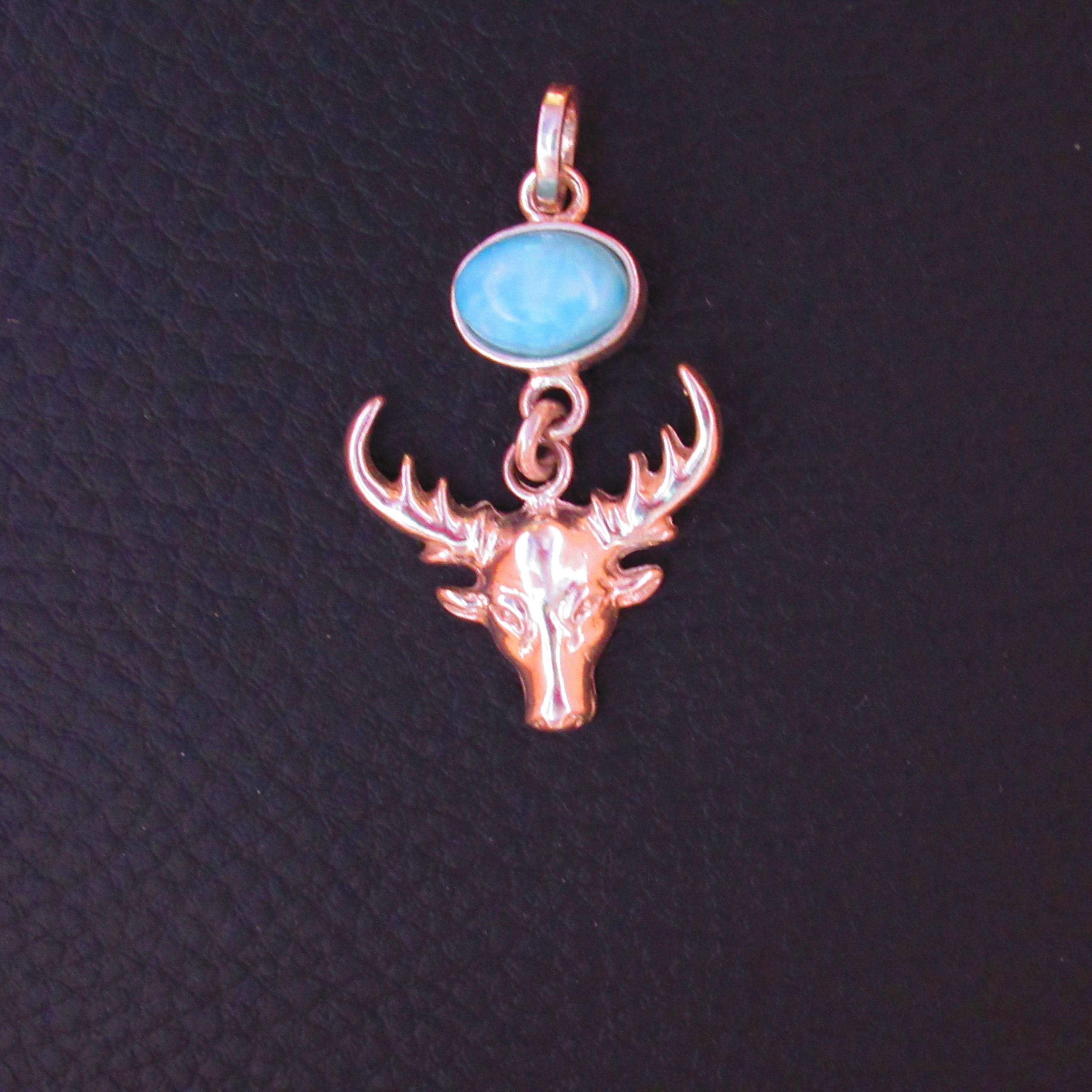 Pendentif Tête de Renne – Larimar AA et Argent 925