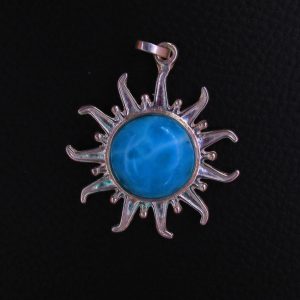 Pendentif Soleil en Larimar AAA et argent 925 – Pièce unique