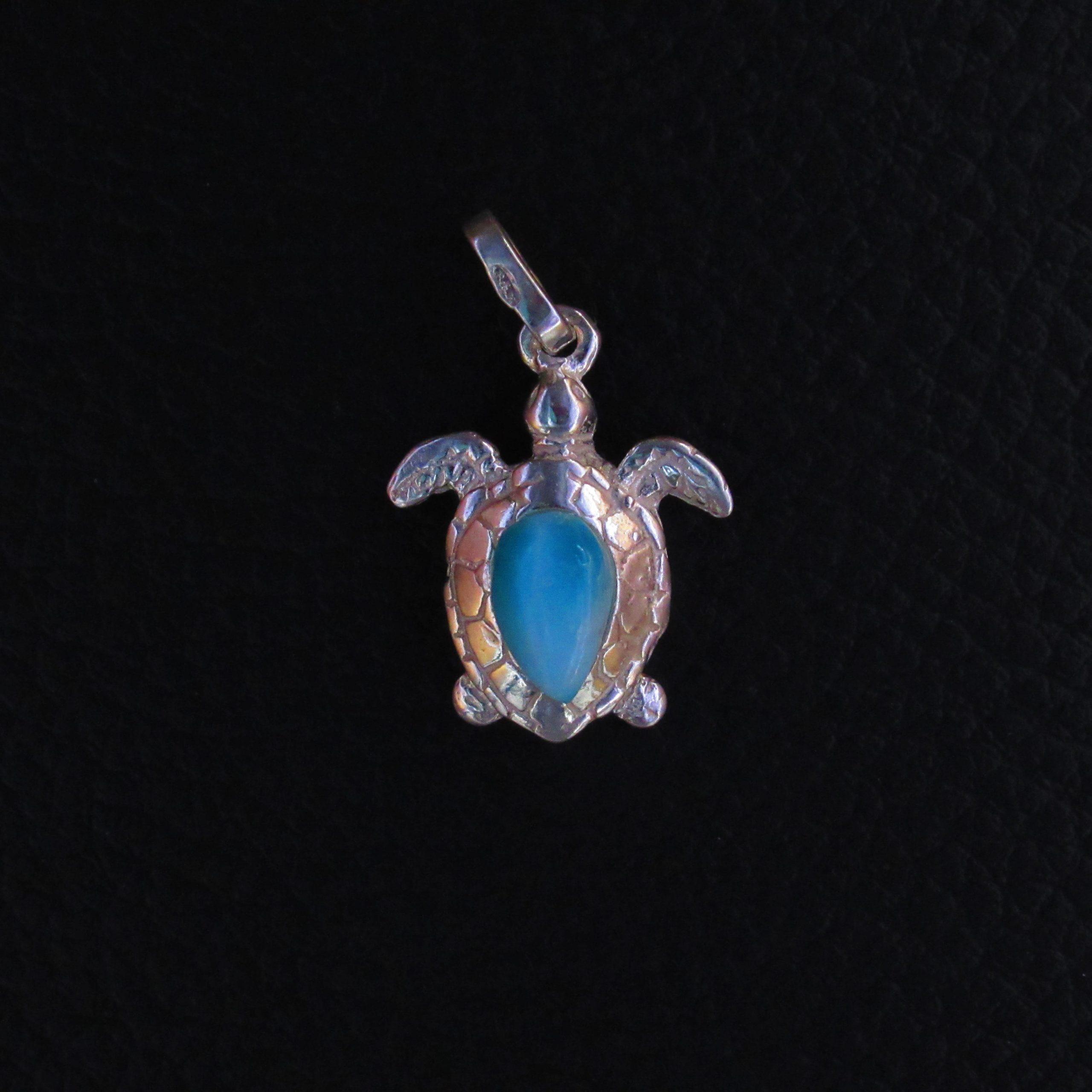 Pendentif Tortue – Larimar AA et Argent 925