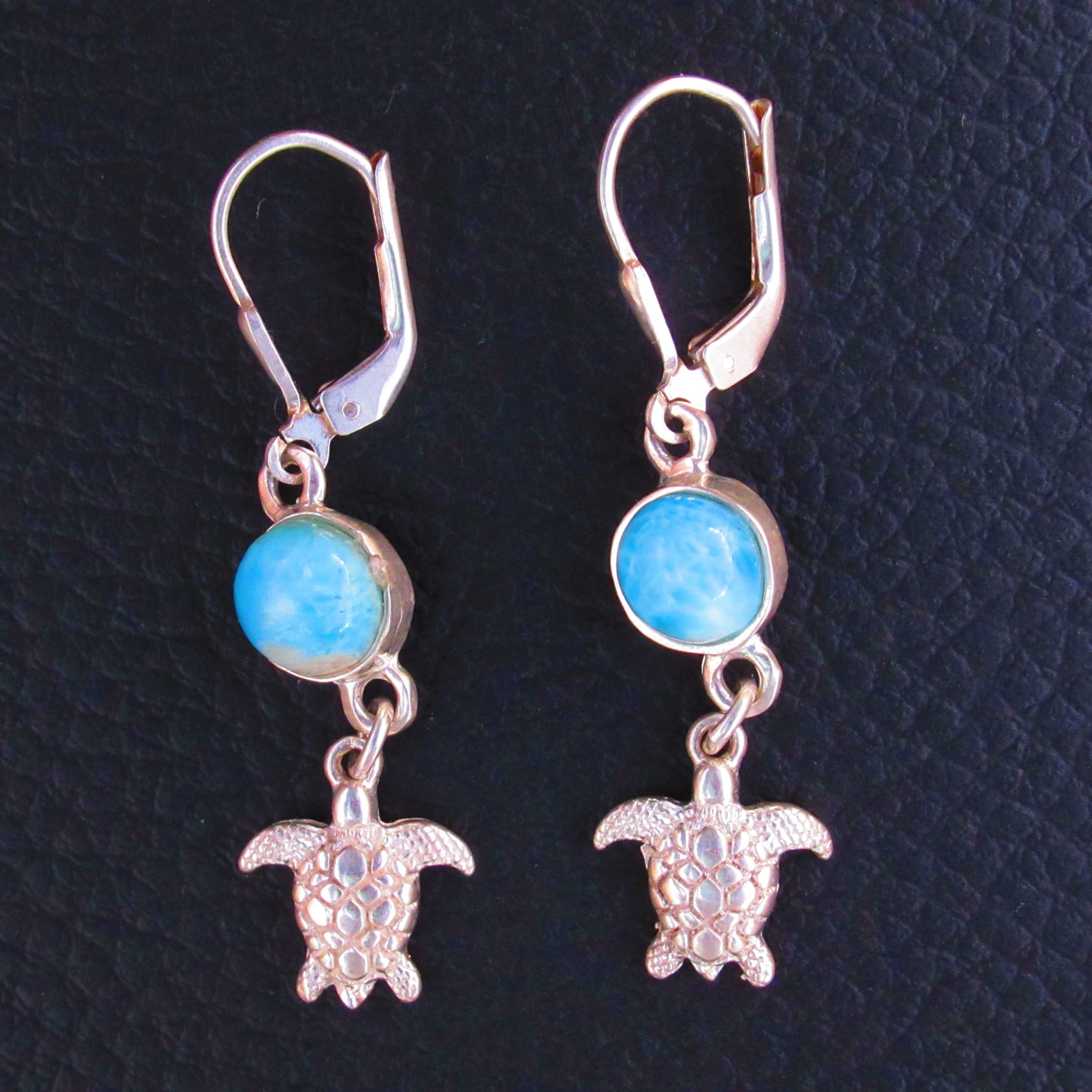 Boucles d’oreilles Tortue – Larimar AA et Argent 925