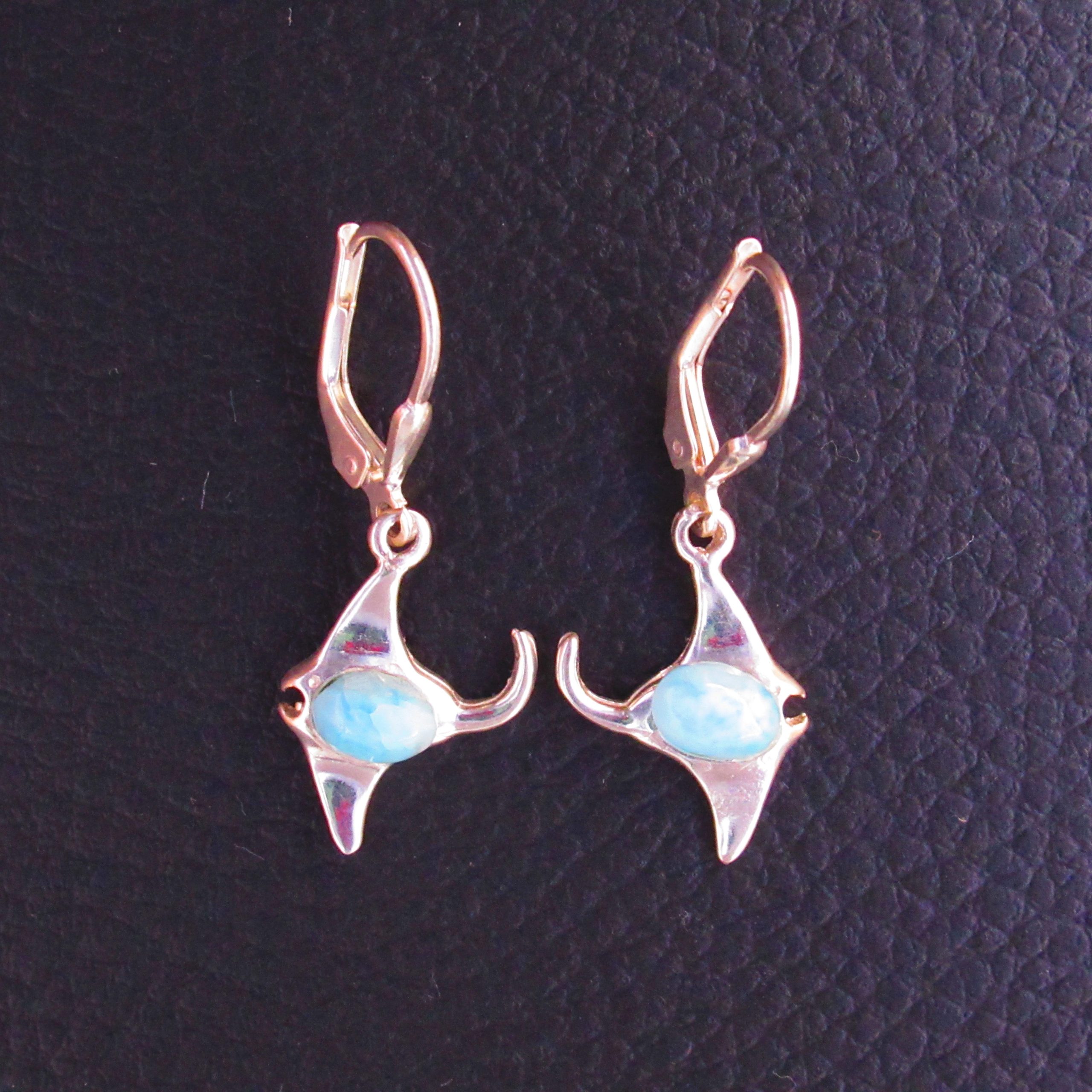 Boucles d’oreilles Raie – Larimar AA et Argent 925