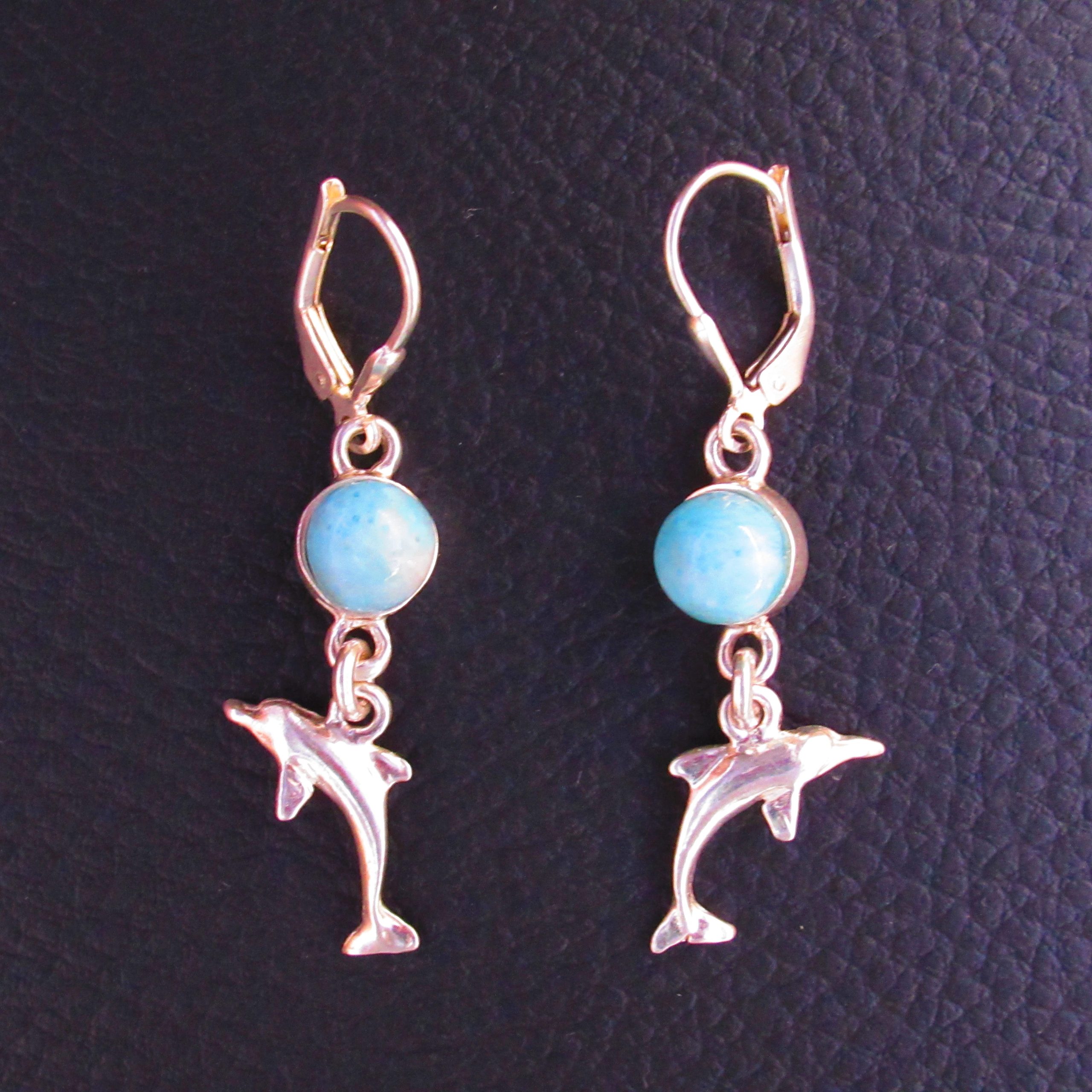 Boucles d’oreilles Dauphin – Larimar AA et Argent 925