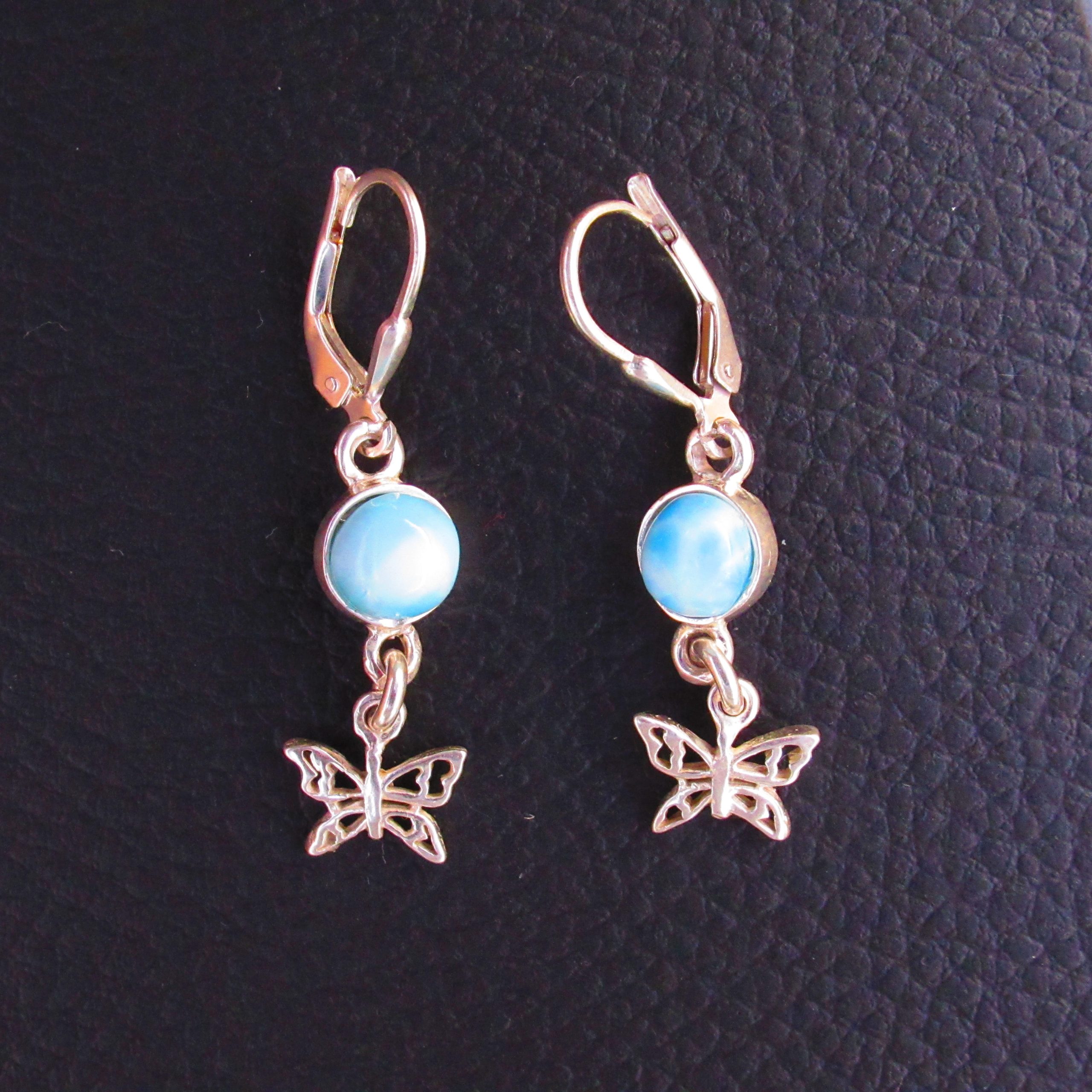 Boucles d’oreilles Papillon Larimar AA et Argent 925