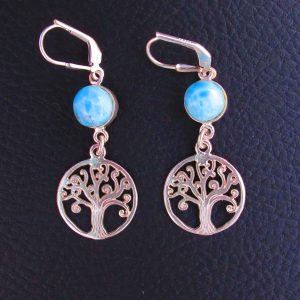 Boucles d’oreilles Arbre de Vie – Larimar AA et Argent 925