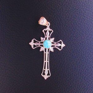 Pendentif Croix ajourée – Larimar AA et Argent 925, pièce unique