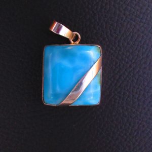 Pendentif Rectangle – Larimar AAA et Argent 925